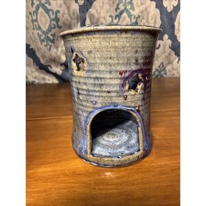 Blue/Purple Glaze Pottery TeaLight/Candle Holder Signed/ by Artist Pottery Clay